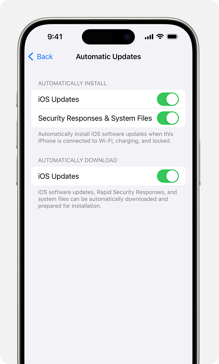 An iPhone showing the Automatic Updates screen