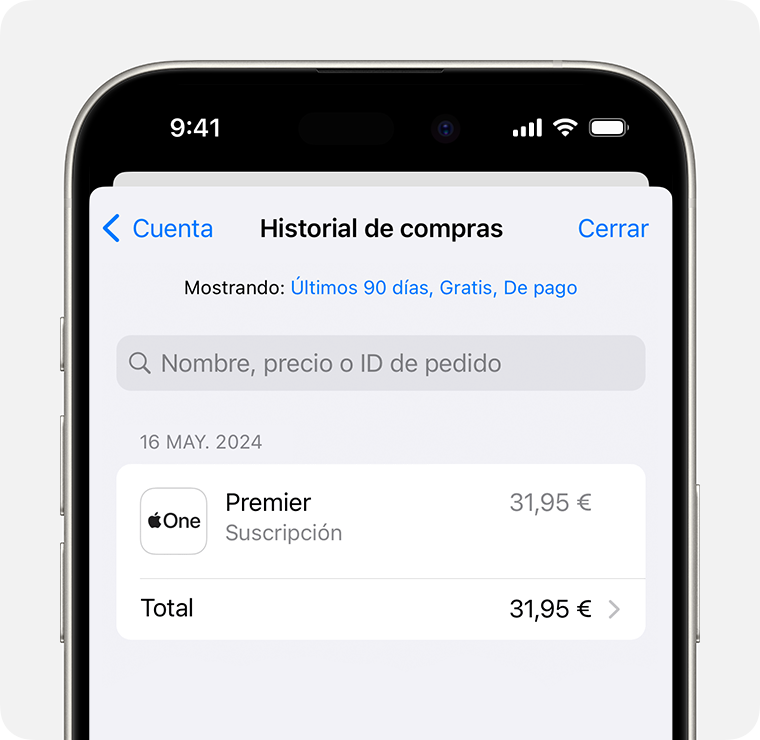 Una imagen que muestra el historial de compras en un iPhone