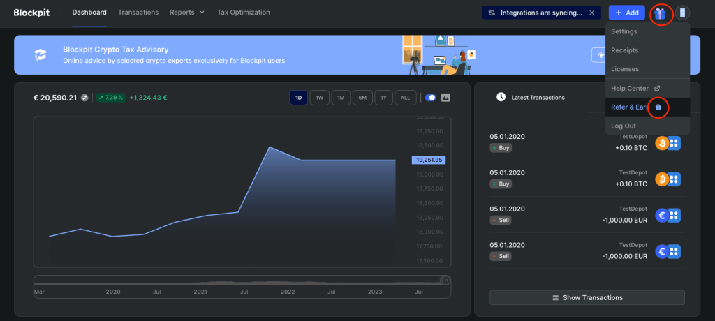 Image showing in-menu integration of referral program