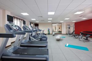 a gym with treadmills and exercise equipment in a room at Hilton Garden Inn Astana in Astana