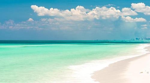 a beach with turquoise water and clouds in the sky at Emerald Escape Peekaboo Beach View 3 Pools in Destin