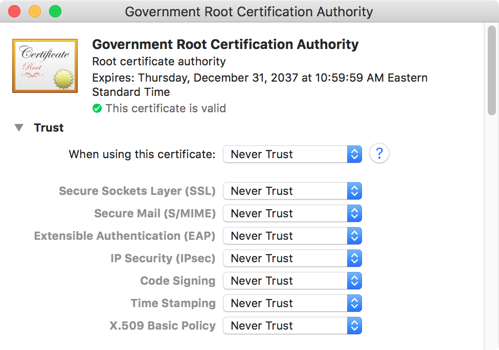 A certificate authority certificate