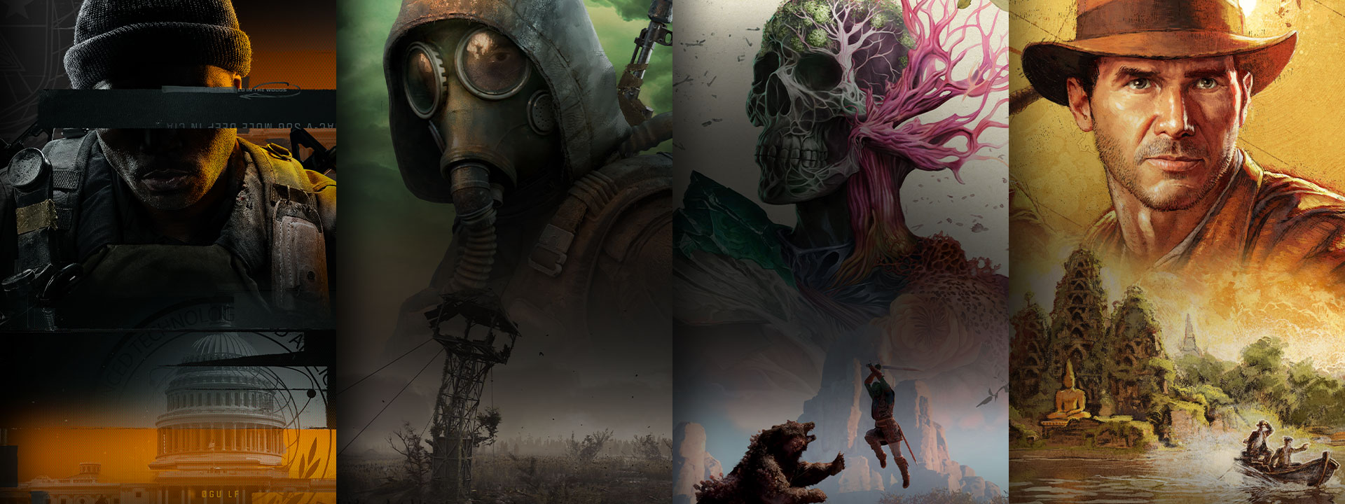 A selection of games available or coming soon with Game Pass including Call of Duty: Black Ops 6, S.T.A.L.K.E.R. 2: Heart of Chornobyl, Avowed, and Indiana Jones and the Great Circle.