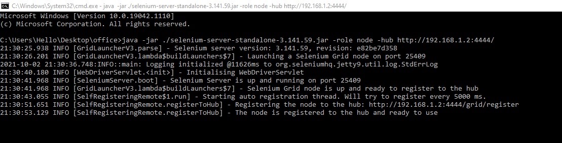 Registering Node into the hub Registering Node into the hub