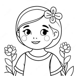 Cute Girl With Flowers Coloring Page 45014-35569