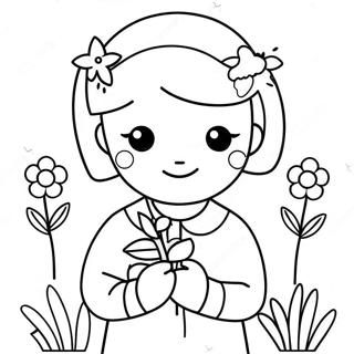 Cute Girl With Flowers Coloring Page 45014-35570