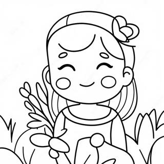 Cute Girl With Flowers Coloring Page 45014-35572