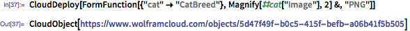 CloudDeploy[FormFunction[{"cat" -> "CatBreed"}, Magnify[#cat["Image"], 2] &, "PNG"]]
