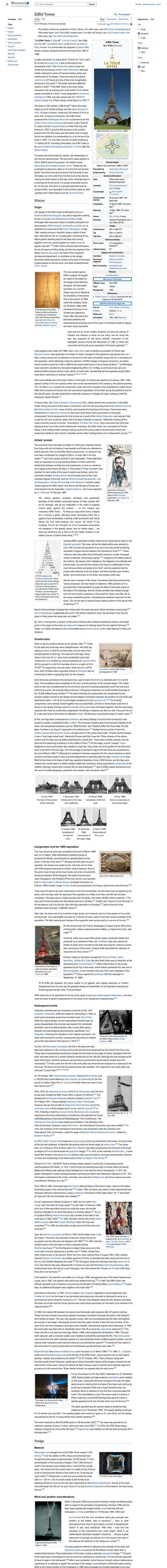 The complete Wikipedia article about the Eiffel Tower in one tall image