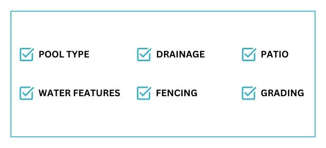 Checklist highlighting drainage and fencing features for landscaping or property management.