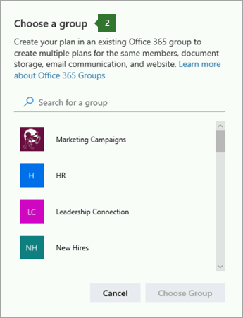 Screen shot of the Choose a group dialog box