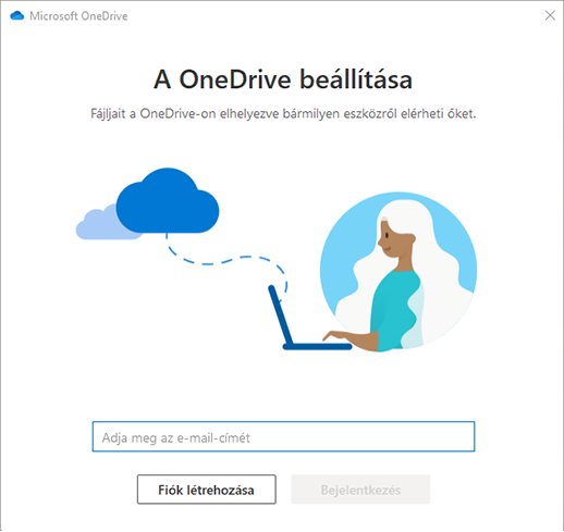 Képernyőkép a OneDrive-beállítás első képernyőjéről