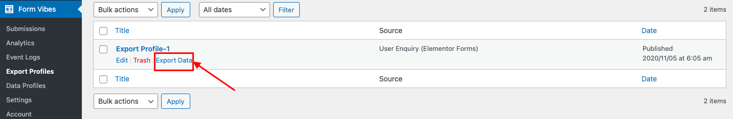 Form Vibes: Export Data Option
