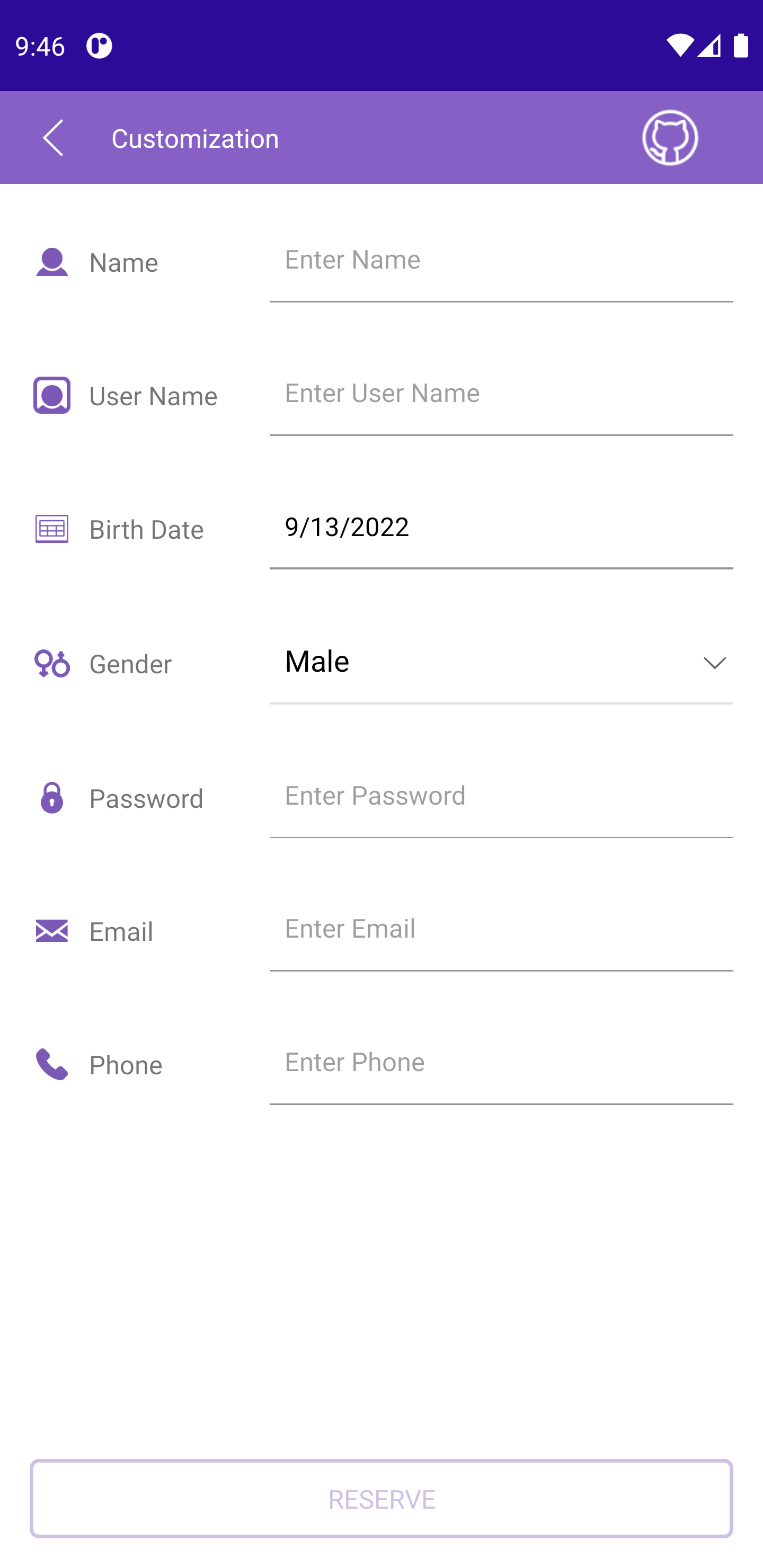 .NET MAUI DataForm in mobile layout shows a form with fields for name, username, phone, etc. Each field has an icon, title and helper text
