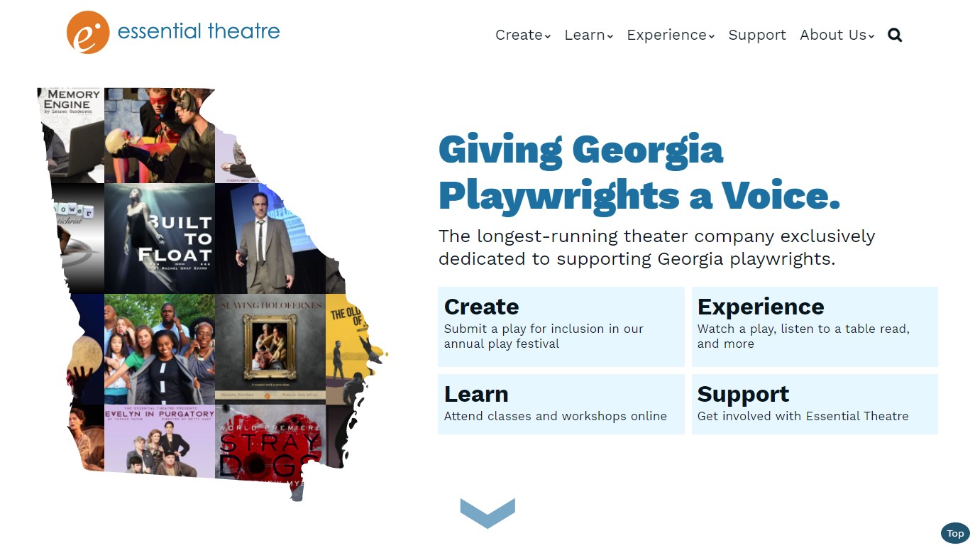 Essential Theatre Home page after redesign