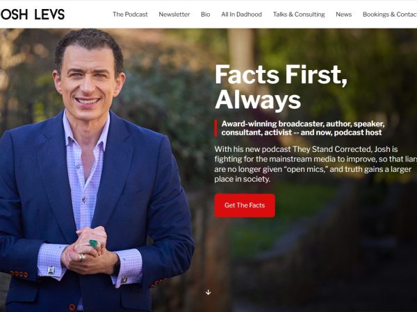 Josh in blue jacket with Facts First Always tagline