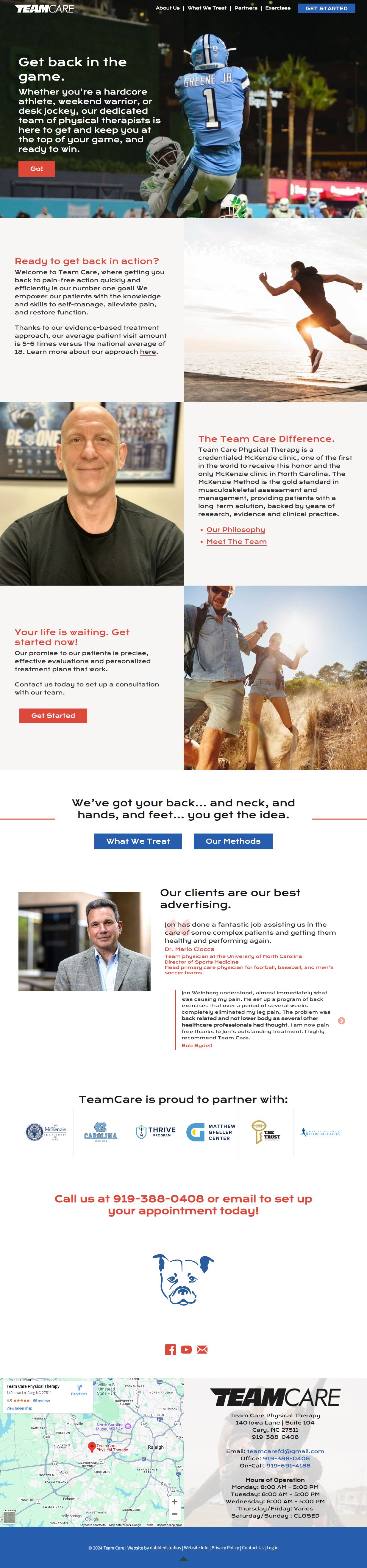 Home page of Team care physical therapy website