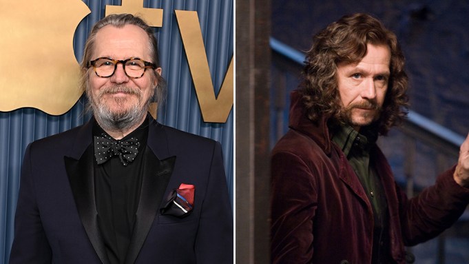 Gary Oldman and a still of him as Sirius Black in 'Harry Potter'