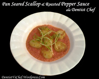 resep kerang scallop panggang Pan Seared Scallop with Roasted Pepper Sauce