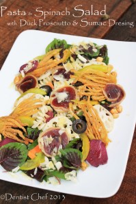 spinach pasta salad recipe duck prosciutto sumac dressing salad