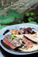 wagyu beef steak creamy mushrooms sauce