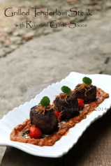 Grilled Beef Tenderloin Steak with Roasted Garlic Sauce filet mignon recipe