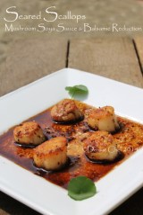 seared hokkaido scallops balsamic reduction mushrooms soy sauce pan fried scallops
