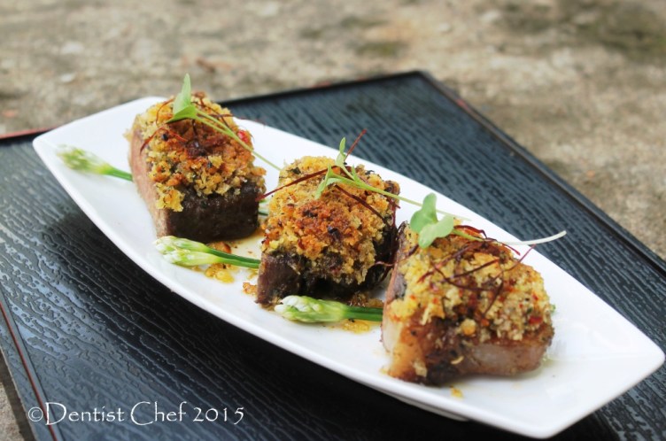 black angus sirloin steak sous vide beef bone marrow crusted striploin