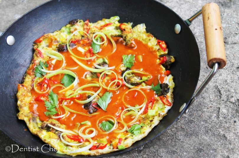 oyster omelette fried egg oyster omelet oh chien orh luah spicy sauce chili peanut singapore style fried egg