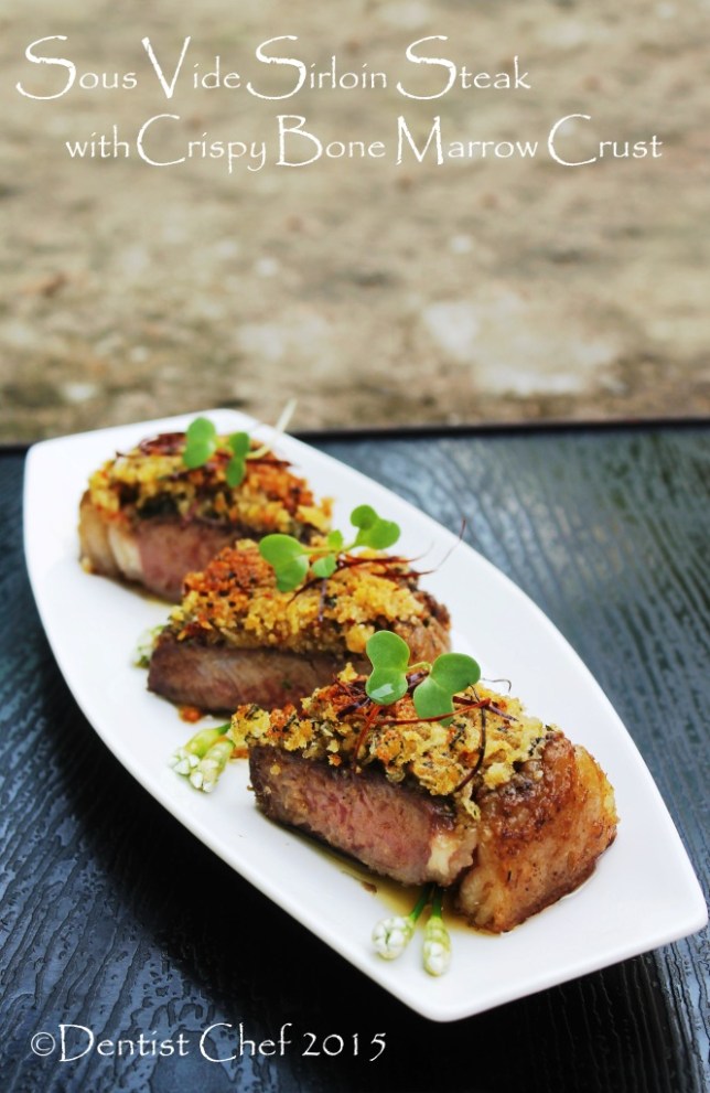 recipe sous vide sirloinsteak bone marrow crust crispy herbs crusted medium done beef