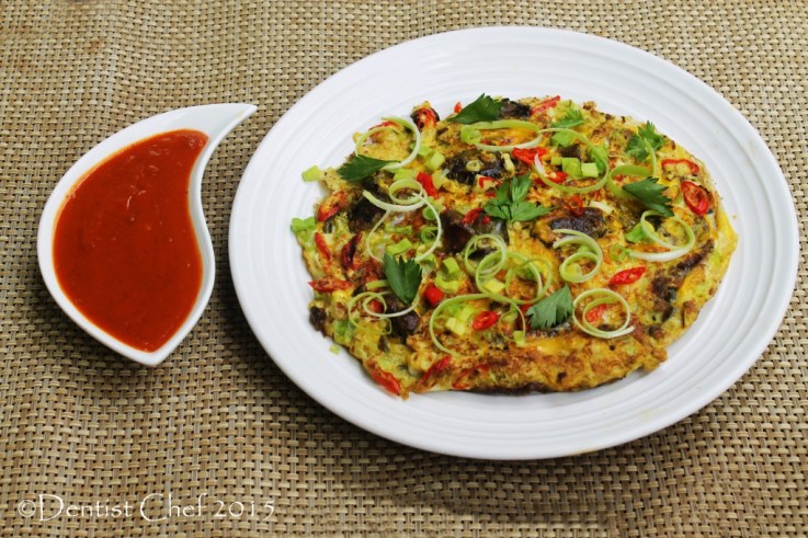 singapore style oyster omelette fried egg peanut sauce sweet sour o chin