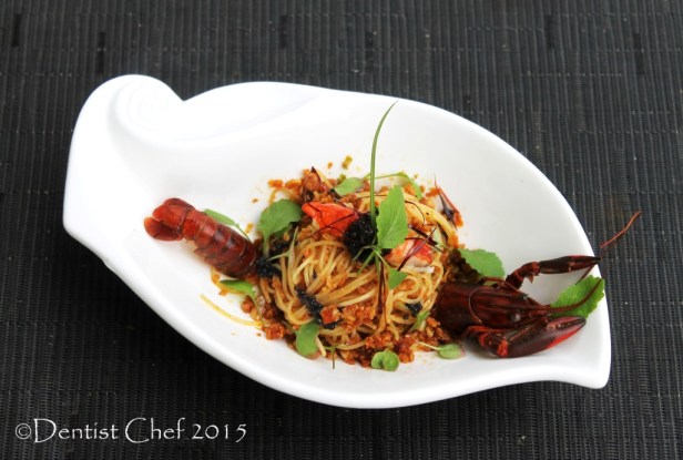 pasta with bottarga di tonno tuna fish roe salted stir fried angel hair spaghetti lobster tail confit sousvide crayfish