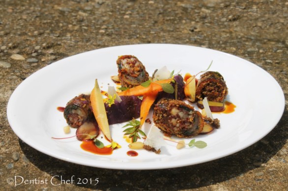 sous vide eel fillet rolled fish fillet stuffed saffron chorizo bottarga crusted