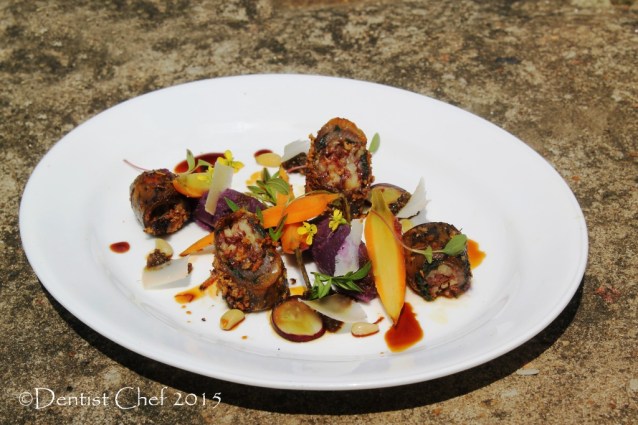 sous vide fish fillet roll saffron stuffed eel fish chorizo basil cheese