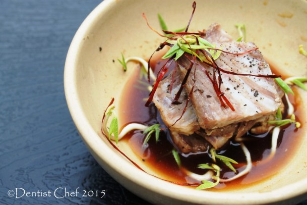 sous vide wagyu kobe beef slow cooked cold appetizer with ponzu sauce kombu mushrooms dashi