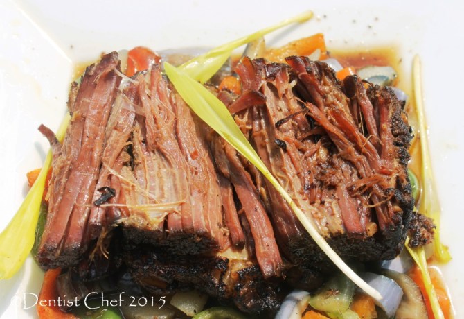 Beef Confit tender meat brisket slow cooked in duck fat oil