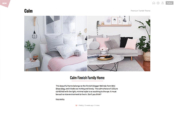 View Information about Calm Tumblr Theme