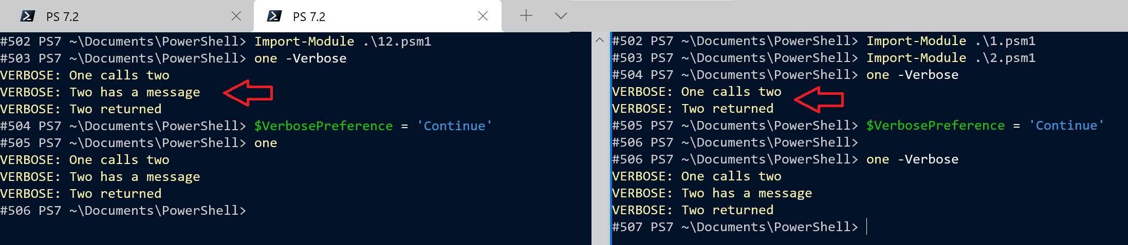Screen shot showing the difference if the calling function is a module