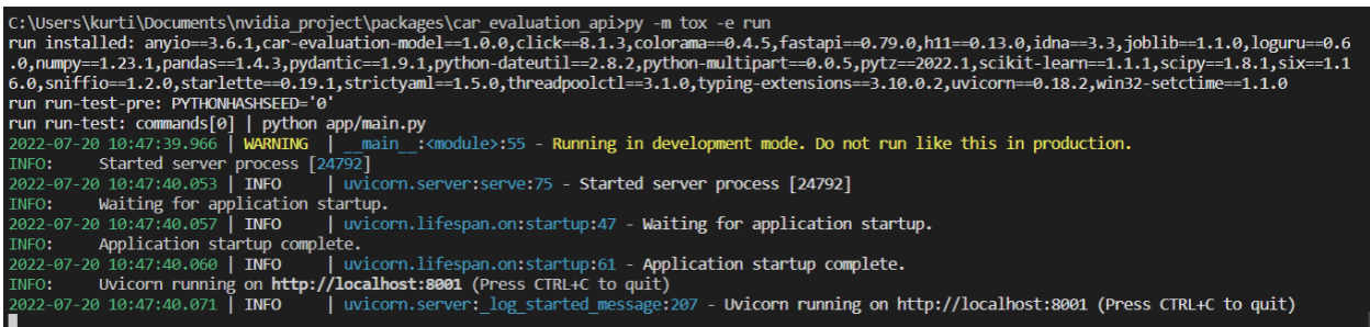 Screenshot of the logs to inform you that the server is up and running.