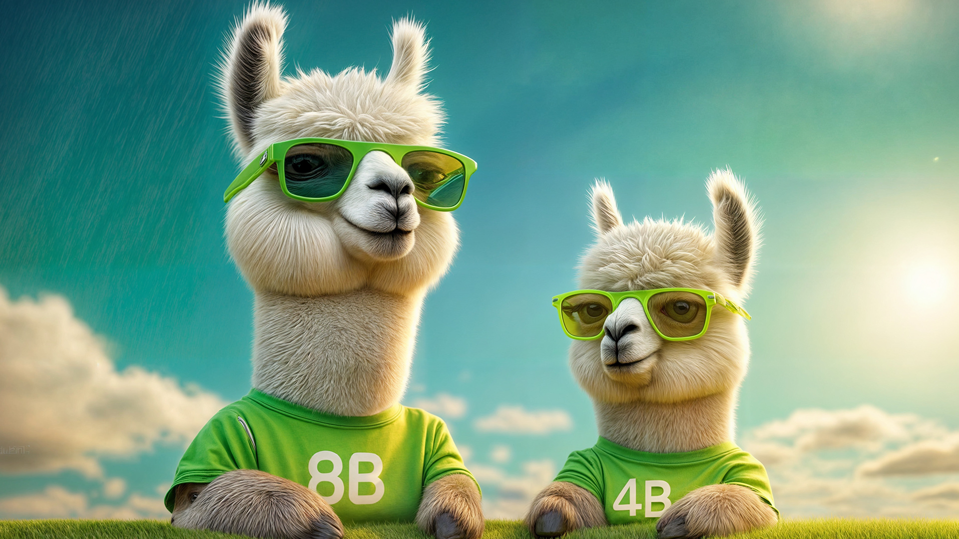 Decorative image of two cartoon llamas in sunglasses.