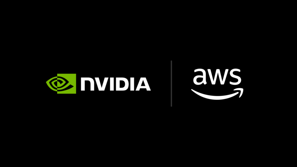 The NVIDIA and AWS logos in white and green on a black background.