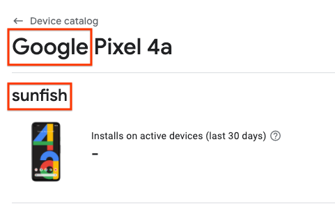 Seite für Google Pixel 4a im Gerätekatalog