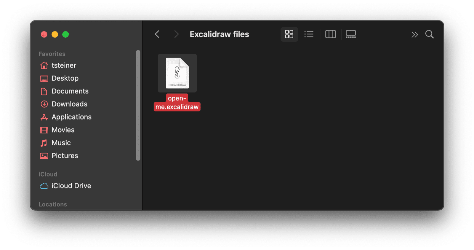Het macOS Finder-venster met een Excalidraw-bestand.