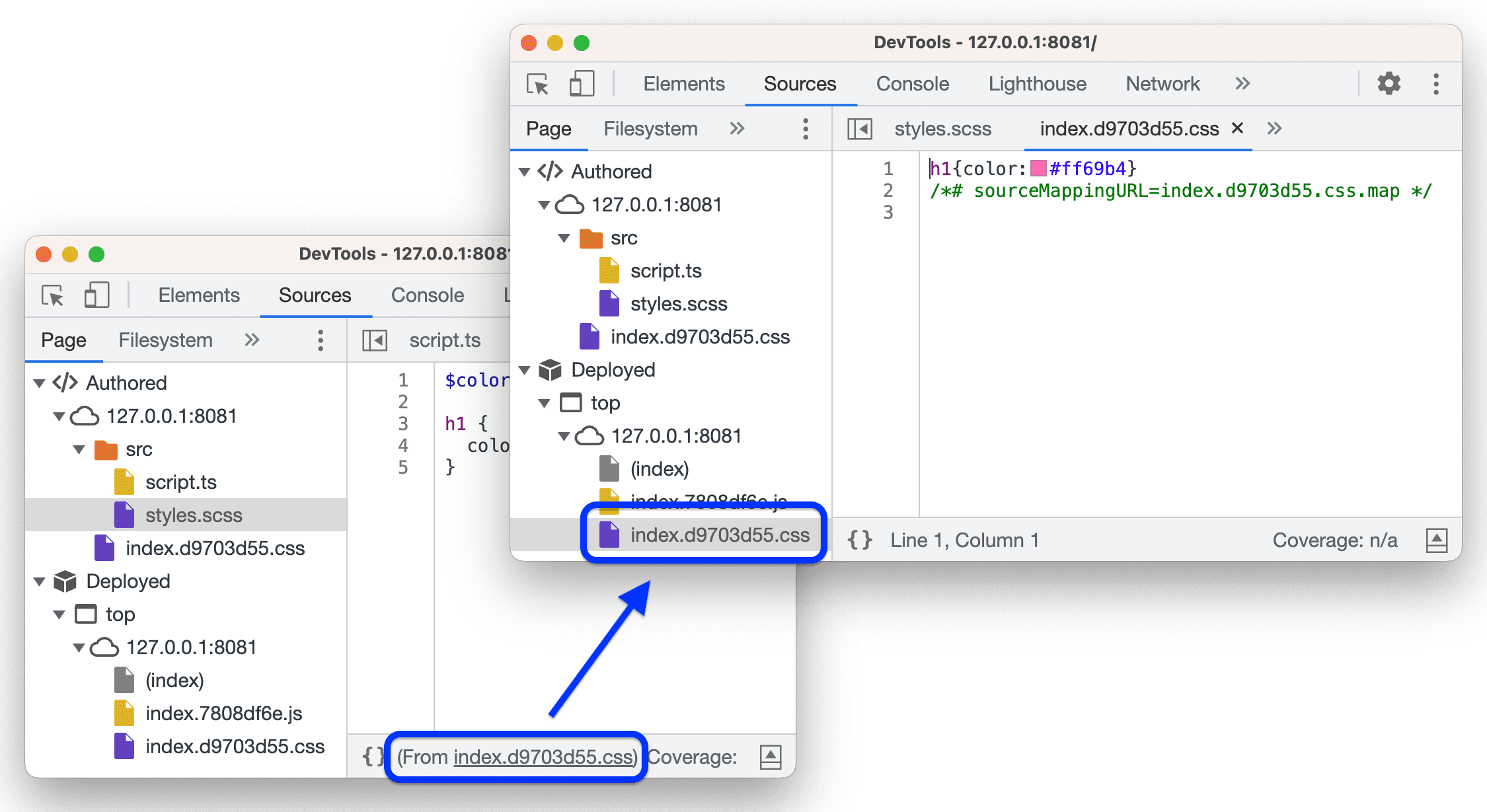 رابط يؤدي إلى ملفات CSS المنشورة في شريط الحالة