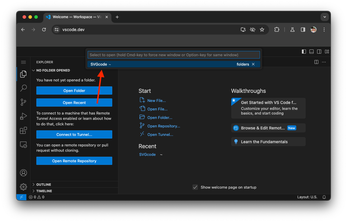 Visual Studio Code cung cấp các tệp đã mở gần đây nhất.