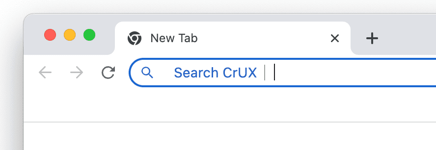 Barra degli indirizzi di Chrome che mostra il comando &quot;Search CrUX&quot;.