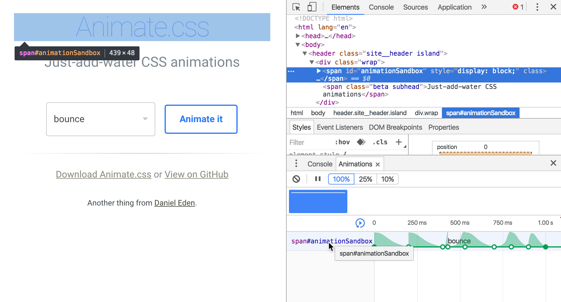 Passa il mouse sopra un&#39;animazione per evidenziarla nel viewport.