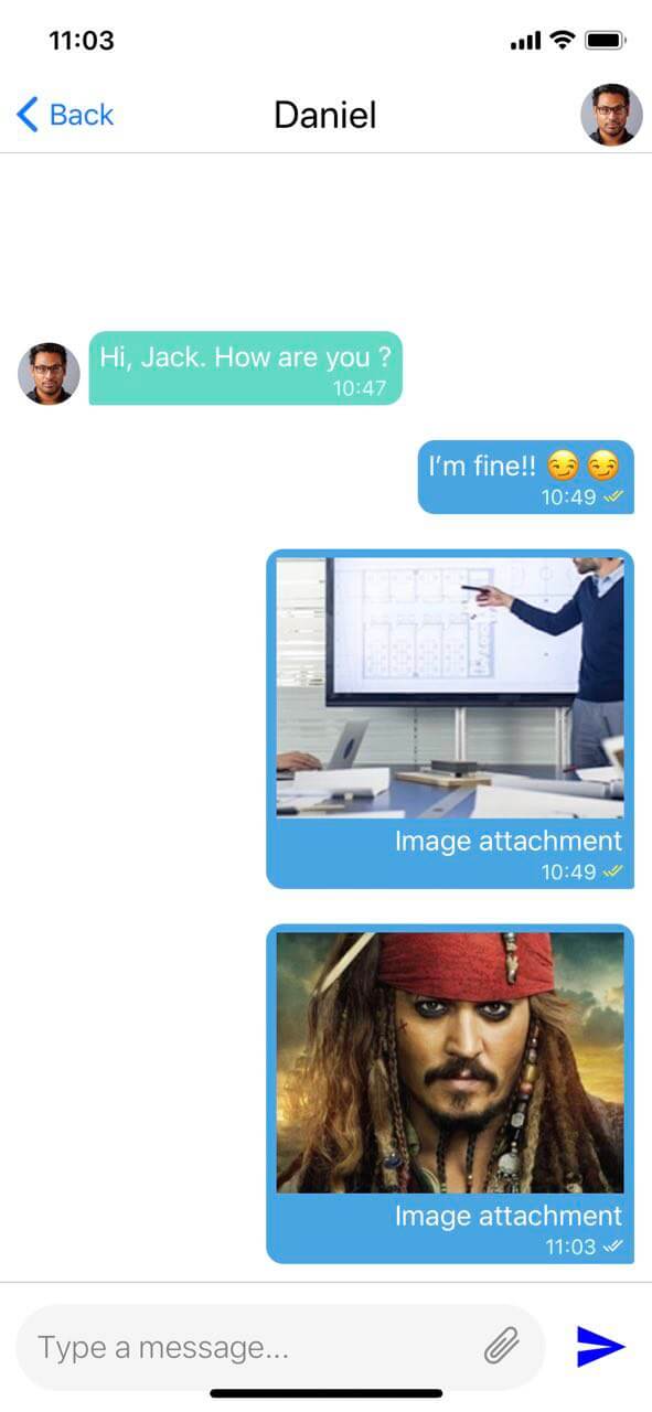 React Native chat code sample, chat history