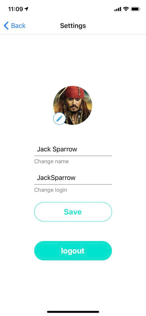 React Native chat code sample, profile
