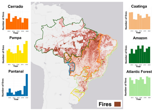 Fire persistence in Brazilian biomes between 2010 and 2020.